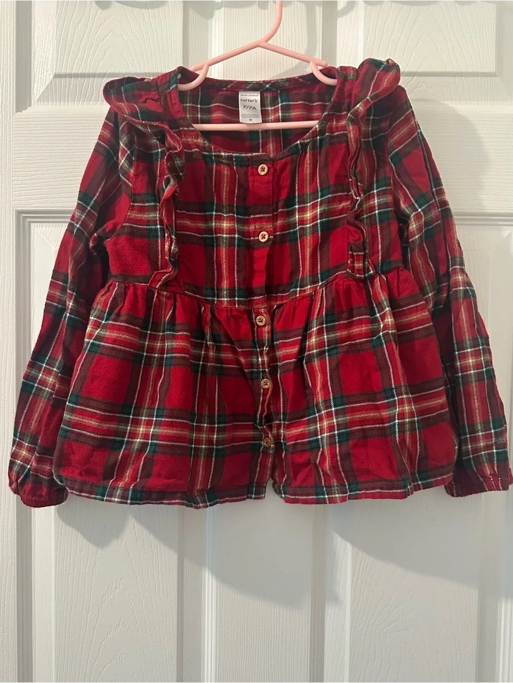 Carter's Red and Green Plaid Button-Front Peplum Top